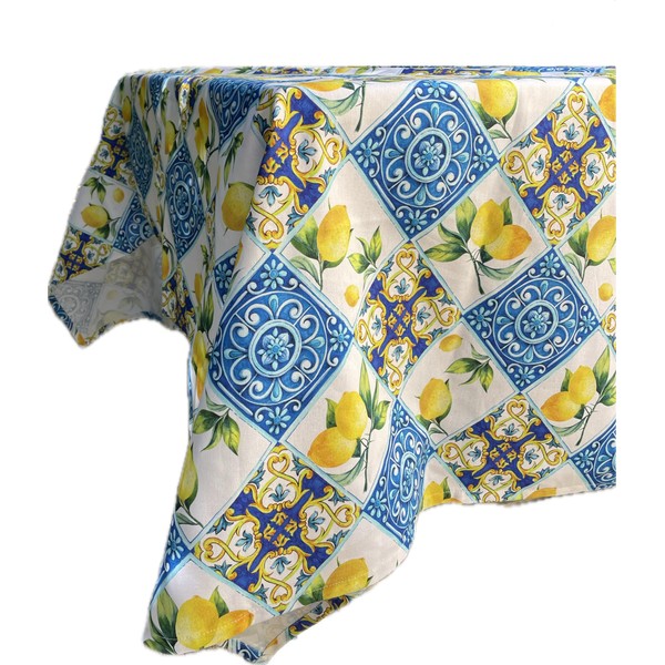 1KDreams Tablecloth Cotton Stoneware Lemon Arabesques Rectangular Mediterranean Decoration Modern