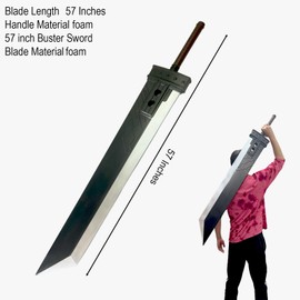 42.5" or 57" Final Version Fantasy PU Foam Zweihander Broad Sword with Inner Core for Video Game, Cosplay Costume Prop, Collection, Gift. Silver, Black