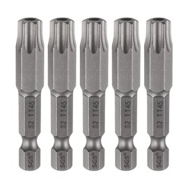 sourcing map 5pcs TT45 Security Torx Head Screwdriver Bit 2" (50mm) Long 1/4" Hex Shank Magnetic Tamper Proof 6 Point Star Screw Driver Drill Bits S2 Steel Hole Tip Industrial Power Tools