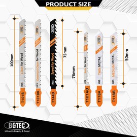 50PCS T Shank Jigsaw Blades Set - BGTEC HCS/HSS Jig Saw Blades for Wood, Plastic and Metal Cutting(T118A,T118B,T101AO,T101B,T101BR,T144D)