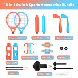 Switch Sports Accessories Bundle, 18-in-1 Switch 2 Sports Accessories Kit,Family Party Game Pack Accessories Kit for Switch Sports Games, Compatible with Switch 2