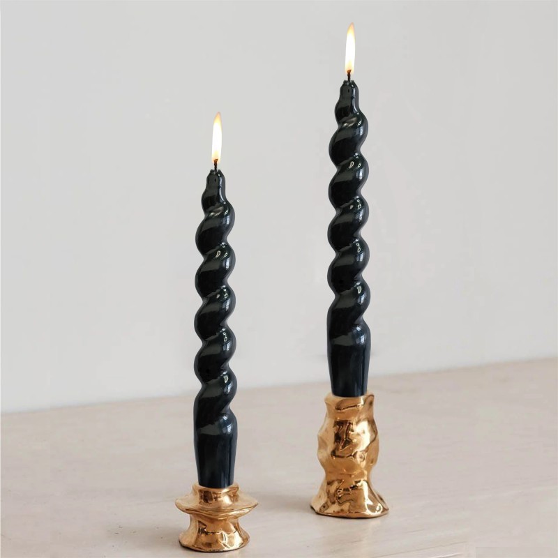 7.3Inch Black Spiral Taper Candle, Blue Candle Sticks Twisted Candles