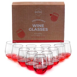 Unbreakable Stemless Wine Glasses | Set of 12 | 100% Tritan Shatterproof Plastic | 16 Oz | Dishwasher Safe | By YO BISTRO