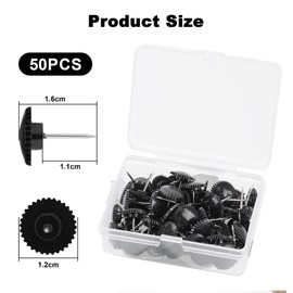 Push Pins, Pack of 50 Black Drawing Pins, Length 11 mm Pin Board Pins with Storage Box, Gear-shaped Thumbtacks Plastic for Wall Hangings, Push Pins for Cards, Posters, Photos
