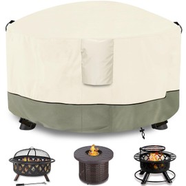 Dalema Fire Pit Cover,Outdoor Heavy Duty 600D 100% Waterproof Fire Pit Cover Round,Weatherproof Firepit Covers Round 40" Dia x 20" H,Beige