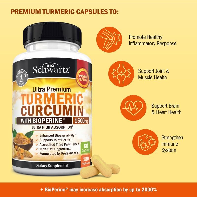 BioSchwartz Ultra Premium Turmeric Curcumin 1500mg, 95% Curcuminoids & BioPerine,