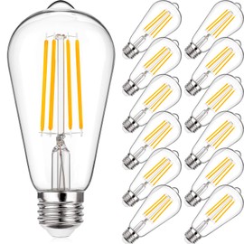 MAXvolador Vintage LED Edison Bulb 60W Equivalent 800LM, 6W ST58 Filament Light Bulbs, Warm White 2700K, E26 Base, Non-Dimmable, Pack of 12