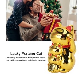 4.5 Inch Lucky Cat Waving Arm - Solar Powered Cute Waving Cat, Maneki Neko Waving Arm for Fortune Money, Chinese Feng Shui Deoration Lucky Cat for Shops Restaurants