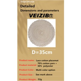 VEIZIBEE Ramie Table Mats, Heat Resistant Braided Placemats, Lace Meal Mat, Washable Non-Slip Round Place Mats for Kitchen, Hand Woven Fabric Table Mats by Ramie (Milk Coffee, 35 cm)