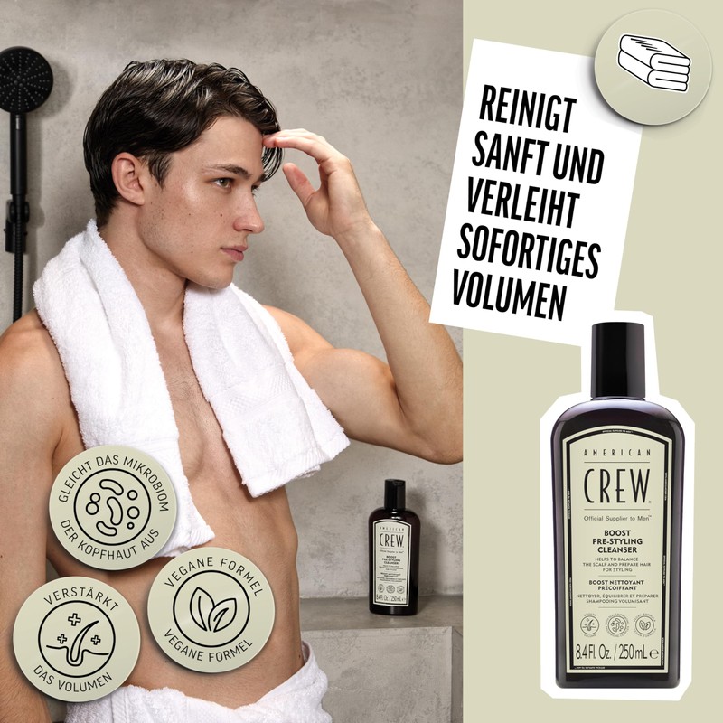 AMERICAN CREW – Boost Pre-Styling Shampoo, 250 ml, Volumenshampoo für