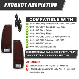 CHEDA Tail Lights w/Bulb Compatible with Chevy GMC C/K 1500 2500 3500 &Chevy Silverado 1988-1999/Fit Chevy Blazer 1992-1994 Smoky Lens Rear Lamp Assembly Pilotos Traseros Conjunto