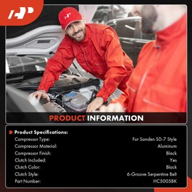 A-Premium Fit for Sanden SD-7 6PK Style, Universal A/C Compressor with Clutch, 6 Groove Serpentine Belt
