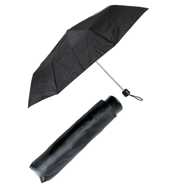 RAJAV Small Portable Compact Black Umbrella with Manual Folding Mechanism
