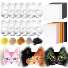 Seenelling - Kit de 33 máscaras Therian DIY para gatos en blanco con hoja de tela de fieltro, malla de ojos de piel sintética para cosas Therian Gear (color salvaje)