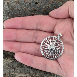 Kiss of Leather Compass Wind Rose Pendant 925 Sterling Silver No. 289, Sterling Silver, No Gemstone