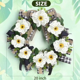 XJar Artificial Magnolia Wreath for Front Door, Green 20 Inch Wreath with Bow for Front Porch, Farmhouse, Outside, Window Decor, All Seasons