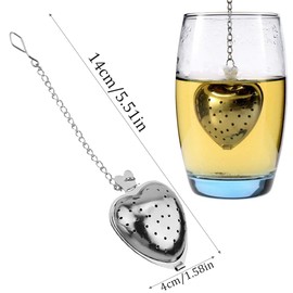 NHPY 4 stainless steel tea strainers in heart shape, tea strainer for loose tea, tea balls, tea bags for loose tea, tea strainer in heart shape with chain, tea strainer for cup, tea infuser for loose