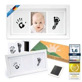 all Kids United® Baby Picture Frame Imprint Set - Photo Frame for Hand Print, Foot Print & Photos; Gift Set for Birth, Christening, Baby Part, etc. 3-Piece White (Ink)
