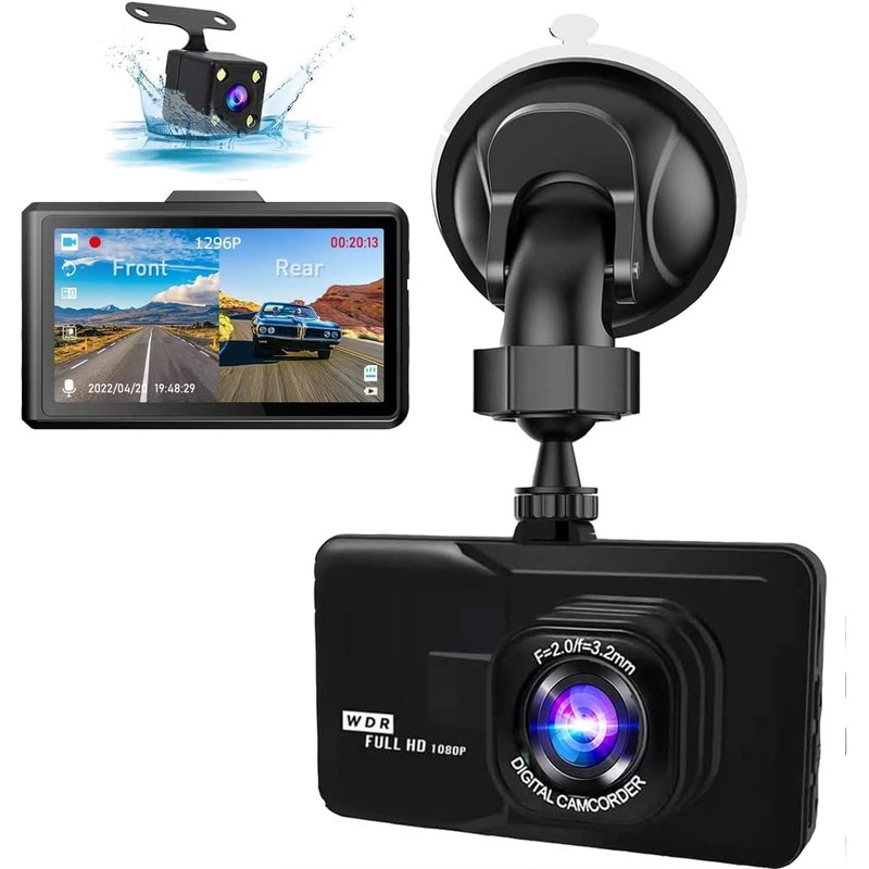1080p Car Dash Cam With Front & Rear Video Recording