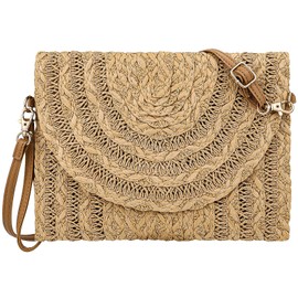Busnos Small Summer Beach Bags Straw Beach Bag Woven Purse Cute Womens Small Handbag Shoulder Purse Straw Clutch Purses, #D Brown Straw Handbags for Women, Small