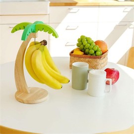 Herfair Banana Holder Wooden Banana Stand with Stand Banana Hooks Banana Storage Funny Fruit Stand Household Gadgets
