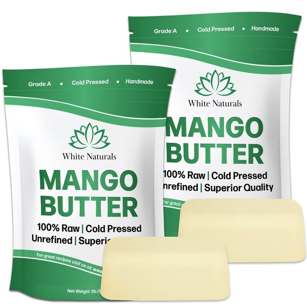 Unrefined Organic Mango Butter 2 lb (Each In 1lb Bags) Raw, Natural, Pure, Use Alone or in DIY Whipped Body Butters, Soap base, Lotions, Lip Balms, Hair Masks