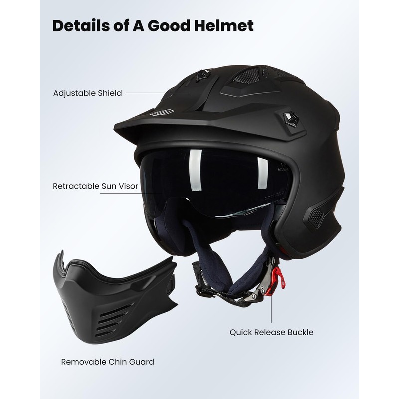 ILM Open Face Motorcycle 3/4 Half Helmet for Dirt Bike