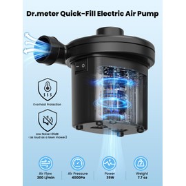 Dr.meter Air Mattress Pump, 3 Ways Powered Portable Electric Air Pump with 3-Nozzle AC 110V, DC 12V, Battery Operated Quick-Fill Inflator Deflator for Inflatable Pool Float Air Bed Boat Swimming Ring