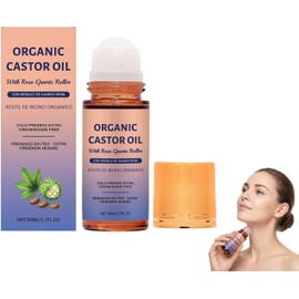 Aceite de Ricino Orgánico con Rodillo de Cuarzo Rosa,Aceite de Ricino Prensado En Frío,Aceites Hidratantes para La Cara y La Piel, Reduce Las Líneas Finas, para El Brazo, La Piel,El Cuerpo (1PCS)
