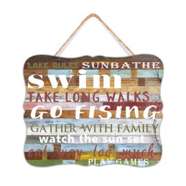 Go Fishing Wooden Signs 8x10 Inch, Lake House Rules Wooden Sign Custom Quote Sign Lake Decorative Funny Bathroom Sign Mother's