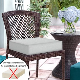 Magpie Fabrics Patio Cushion Covers Set of 2(Replacement Cover only, No Insert!), Waterproof Indoor Ourdoor Deep Seat Chair Cushion Slipcover with Ties(20x18x4 Inch, Light Gray)