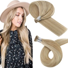 YoungSee Itip Hair Extensions 20inch I Tip Extensions Human Hair Highlights Dark Ash Blonde with Blonde Fusion Human Hair Extensions Long Straight I Tip Keratin Hair Extensions 1g/s 50g