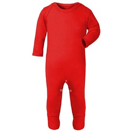 Floordrobe Clothing Sleepsuit Romper Suit Long Sleeve for Boy Girl Baby Toddler Plain Soft Cotton (Red, 6-12 Months)