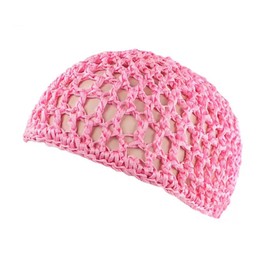 Tubi Mesh Crochet Hair Net Knit Snood Hat Thick Short Women Hairnet Wrap Doobie Dominican Snoods Cover Ornament for Sleeping (Pink)
