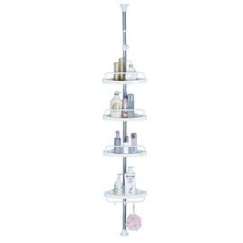 BAOYOUNI 4 Tier Bathroom Corner Shower Caddy Tension Pole Rust Proof Telescopic Rod Storage Rack Organizer