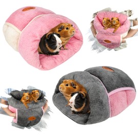 YUEPET 2 Pack Guinea Pig Hideout Portable Guinea Pig Pocket Bedding Cozy Cuddle Sack Snuggle Bag Bunny Bed for Small Animals Hamster Ferret Hedgehog Chinchilla Rabbit Cage Accessories (Grey+Pink)