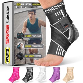 BLITZU Ankle Brace for Women, Men, Plantar Fasciitis Relief, Achilles Tendonitis Brace for Sprained Foot, Ankle Compression Sleeve with Strap Black XL