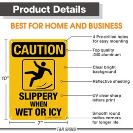 Slippery When Wet Or ICY Sign, Caution Sign, 2 Pack, 10" x 7" Rust Free .040 Aluminum, UV Protected, Waterproof, Weatherproof and Fade Resistant, 4 Pre-drilled Holes