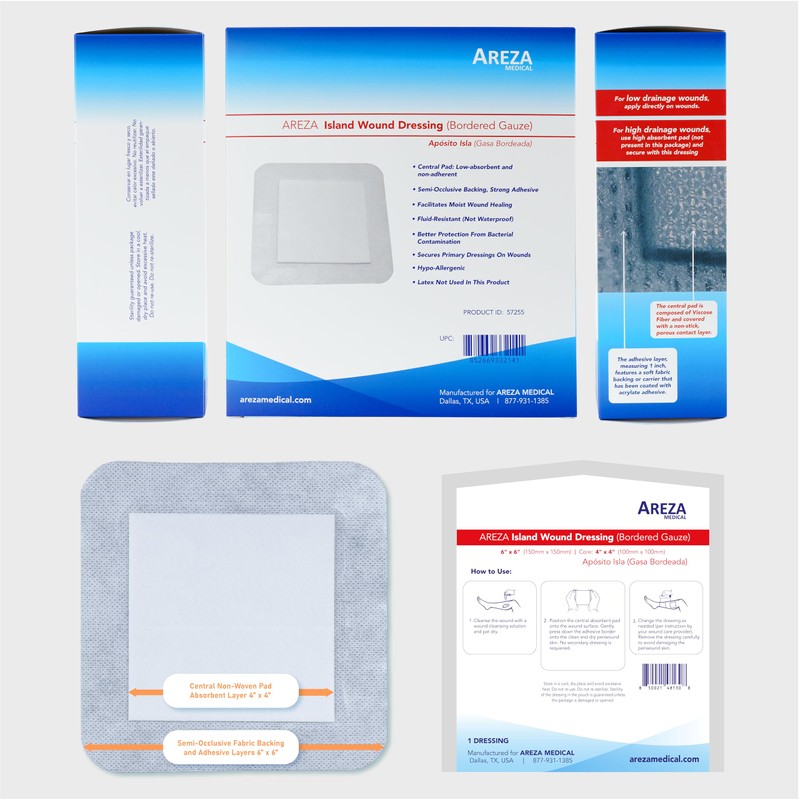 Areza Medical - Bordered Gauze Island Dressing - Wound Dressing