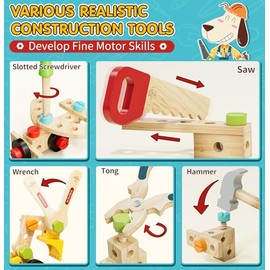 Lehoo Castle Caja de Herramientas para niños, Juguete Montessori a Partir de 3 años, Juguete de Madera para niños y niñas, Herramienta para Habilidade