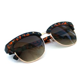 Unbranded Men's Women's Half Shell Sunglasses Soho Horn Rimmed Brown Gold Metal Studs 80's