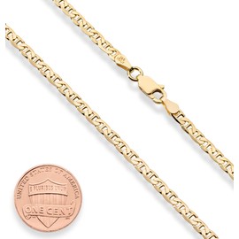 Miabella Italian Solid 18K Gold Over Sterling Silver Italian 3mm, 4mm, 6mm Diamond-Cut Flat Mariner Link Chain Necklace for Women Men, 925 Italy (3mm, Length 22 Inches (men's average length))