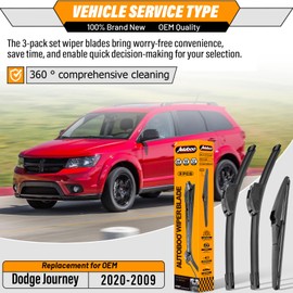 AUTOBOO 24"+19" Windshield Wipers Blades Replacement for 2009-2018 2019 2020 Dodge Journey with 12" Rear Wiper Blade -Original Factory Quality (Pack of 3)