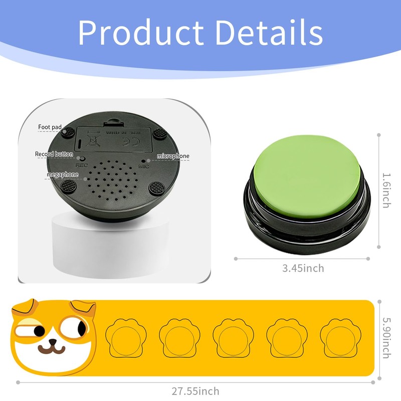 Yeffxior 5-Pack Dog Talk Button Set, 30-Second Recorded Talk Buttons