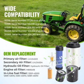 Maintenance Filter Kit Compatible with John Dee Re Fit for 1025R 1023E 1026R 2025R 2026R Replacement for LVU34504 AM116304 LVA16054 M806418 MIU80476 LVU34503