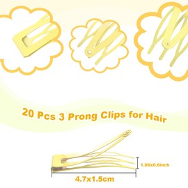 ZGQHZR 20 Pcs Snap Hair Clips for Women Snap Hair Barrettes Double Grip Hair Clips 3 Prong Clips for Hair Barrettes for Women Girls (Light Yellow)