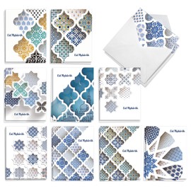 The Best Card Company - 20 Assorted Eid Mubarak Notecards Boxed Set 4 x 5.12 Inch with Envelopes (10 Designs, 2 Each) Muslim Holiday Cards Eid Mubarak Dimensions AM10424EIG-B2x10