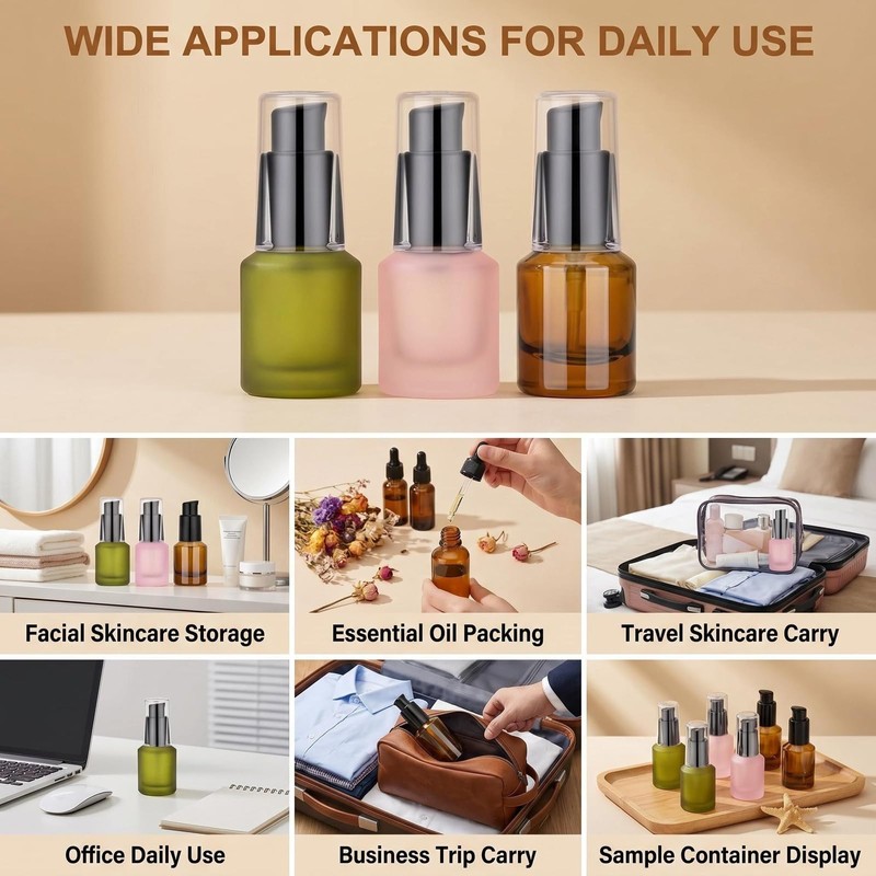 3Pcs 0.5oz/15ml Glass Lotion Pump Bottles Travel Size