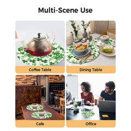 Round Braided Placemats Set of 4 Happy St. Patrick's Day Spring Shamrock Lucky Green Heat Resistant Round Placemats for Dining Tables Kitchen Decoration 15 inch Washable Round Table Mats