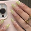 Hkanlre Uñas Postizas Verdes Almendradas, Cobertura Completa, Estilo Francés Medio,
